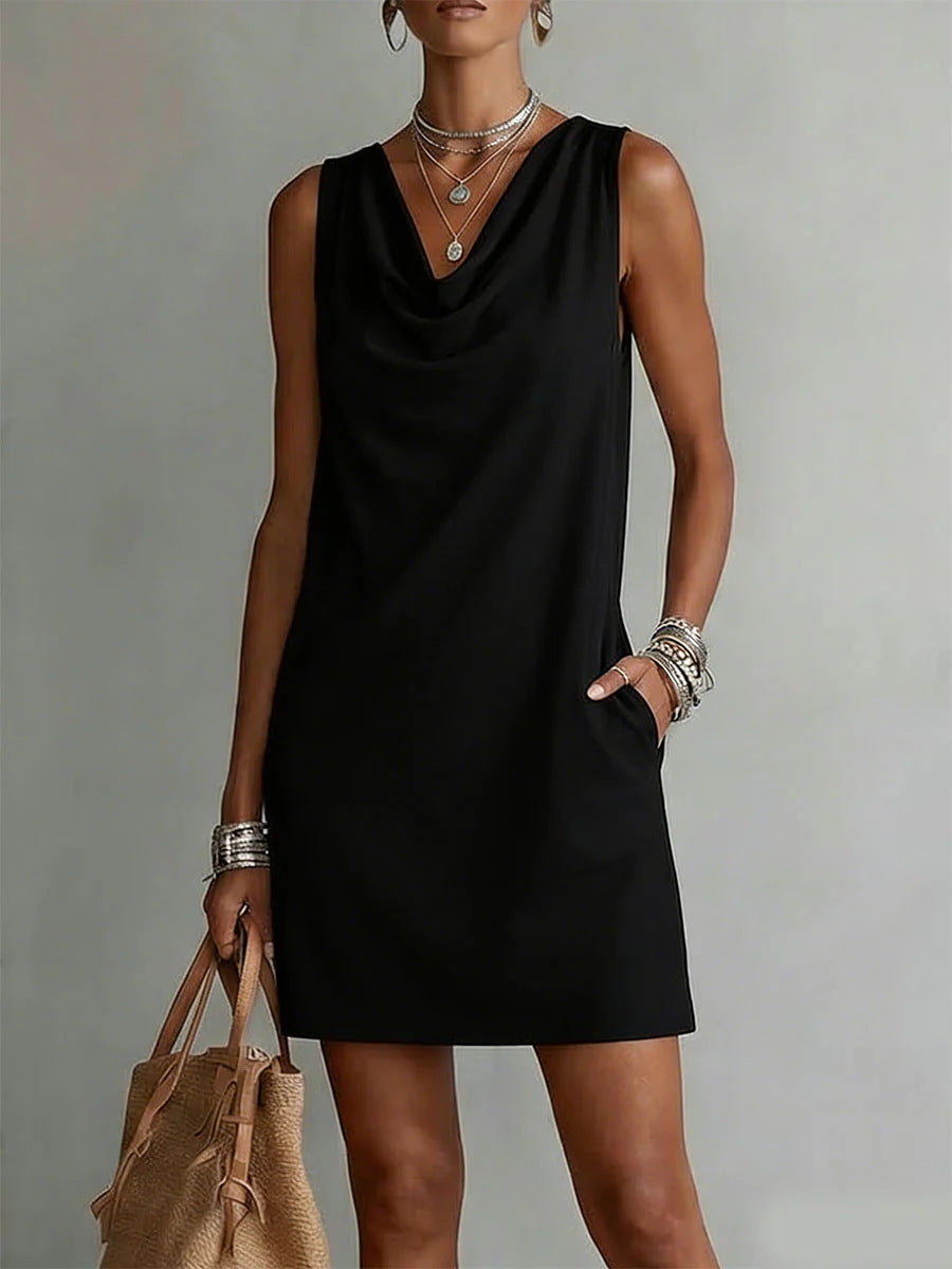 Robe Midi Décontractée sans Manches et Col Bateau pour Femme