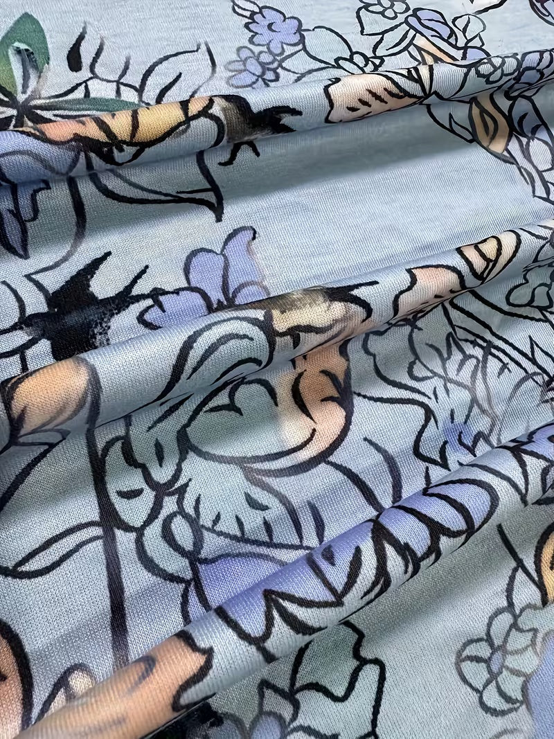 Haut grande taille à imprimé floral et dentelle – Blouse élégante à col en V et manches courtes pour femmes