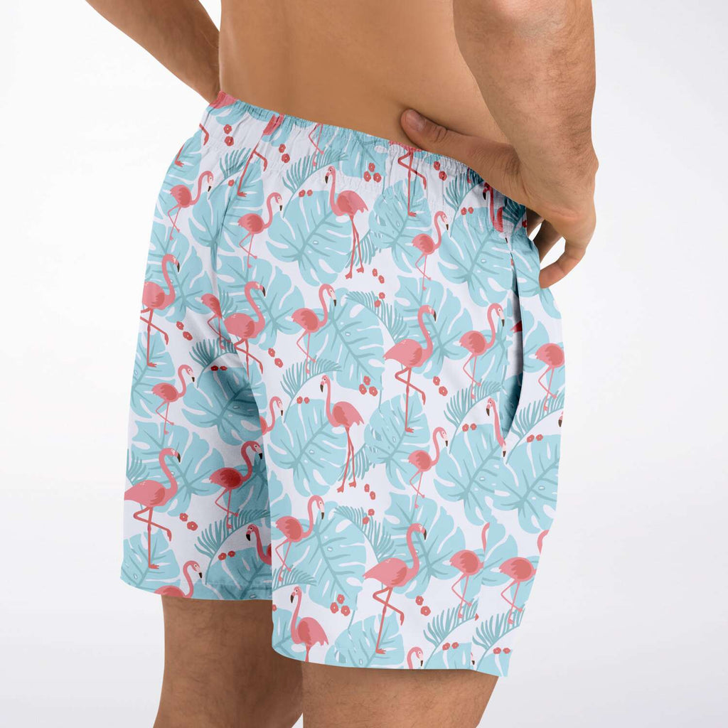 Short de bain Flamant bleu à motifs floraux