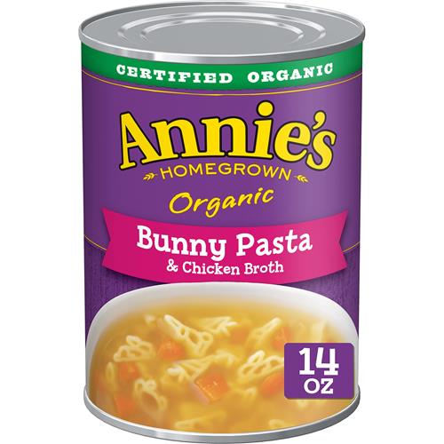 Soupe biologique Annie's aux pâtes en forme de lapin et au bouillon de poulet, 14 oz