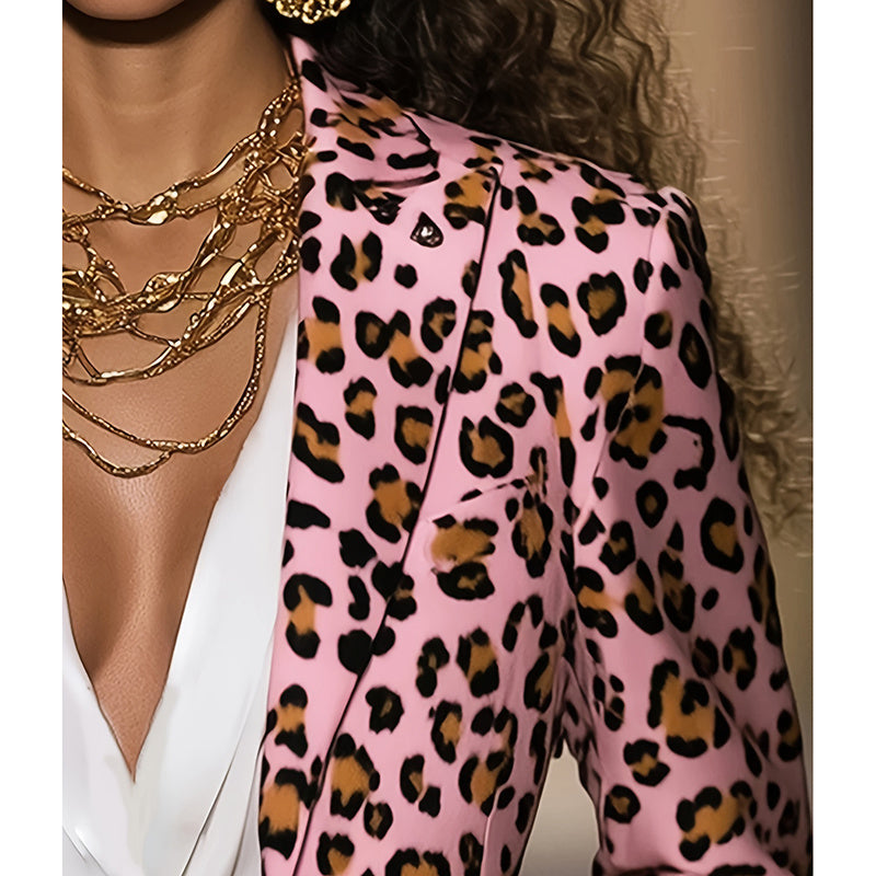 Blazer léopard rose pour femme