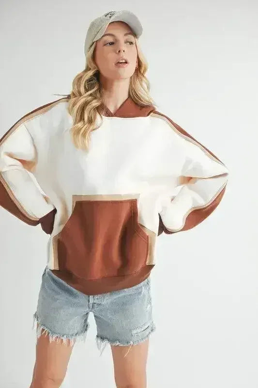 Sweat à capuche color block - Sweat-shirt à poche kangourou | Femstylo