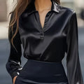 Chemisier décontracté à col en V pour femme – Chemise ample à manches longues
