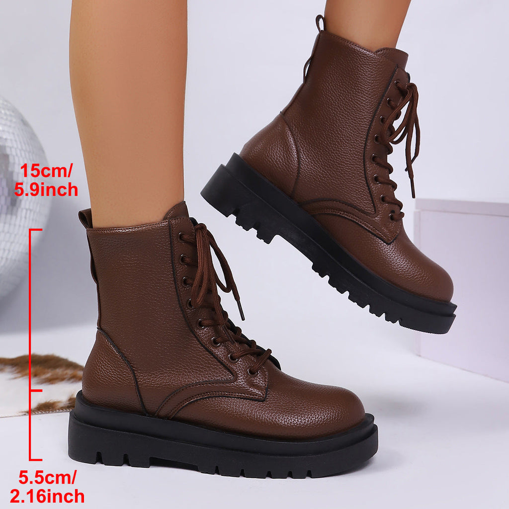 Bottines lacées à gros talons et bout rond pour femmes grandes tailles