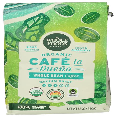 Whole Foods Market, Café biologique La Duena, torréfaction moyenne, grains entiers, 340 g