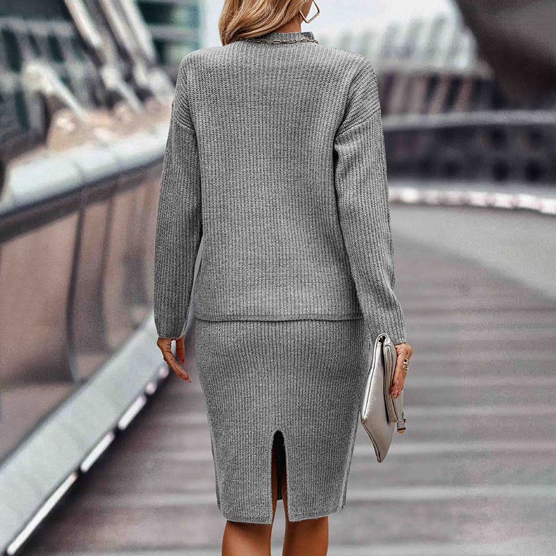 Ensemble deux pièces pour femme - Pull et jupe moulante Tenue confortable