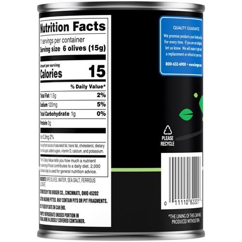 Olives noires dénoyautées Kroger, 170 g