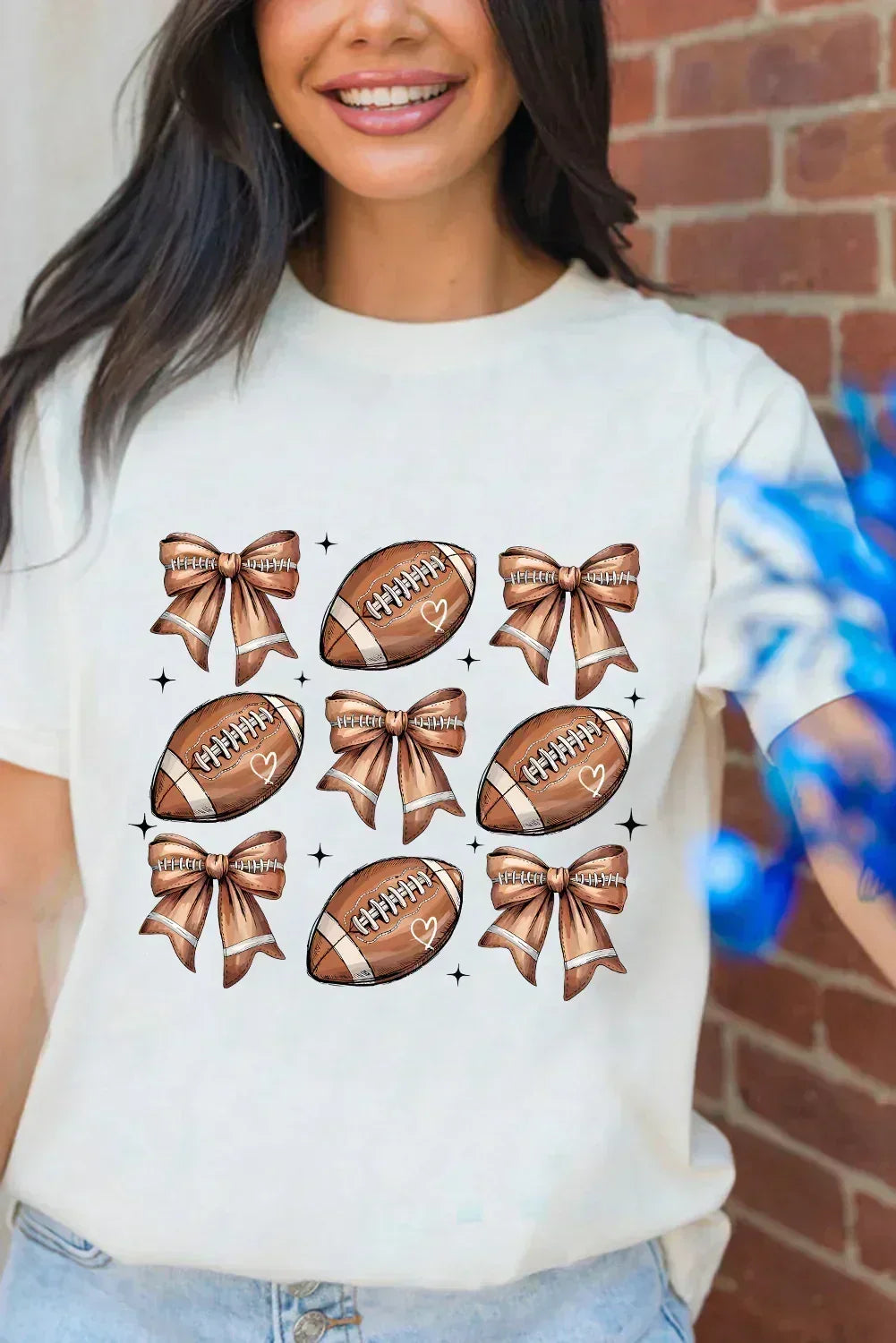 T-shirt blanc à imprimé nœud de mode rugby