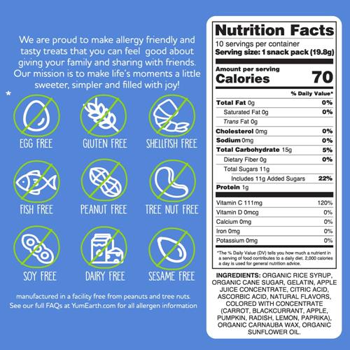 Oursons gommeux bio saveur fruitée Yumearth, 10 sachets-collations de 20 g, hypoallergéniques, sans gluten, sans OGM, sans arômes ni colorants artificiels, assortis