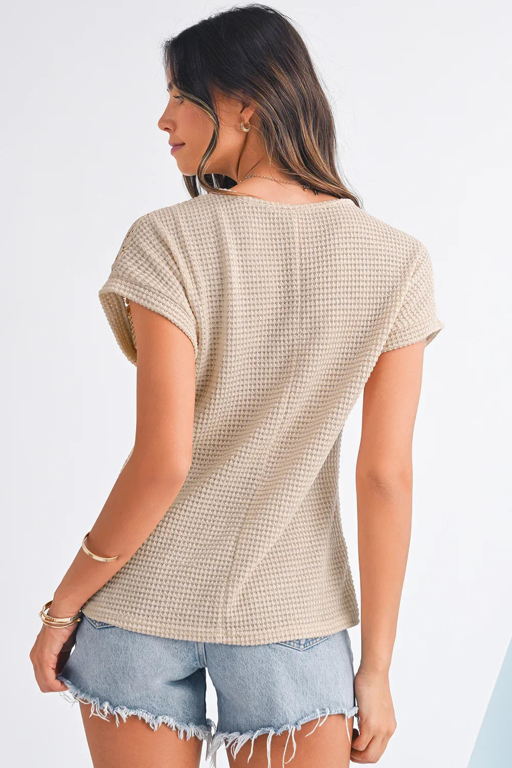 Haut en maille gaufrée patchwork vert brumeux