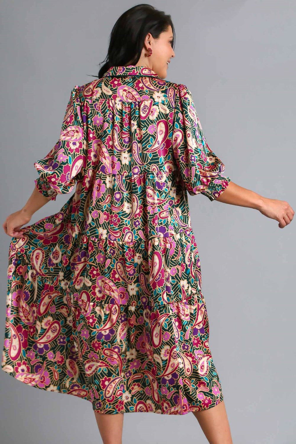 Robe Midi en Satin Imprimé Grande Taille Belle Robe Femme Design Unique