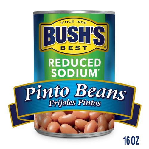 Haricots Pinto Bushs Best, boîte de 453 g, haricots en conserve, haricots pinto en conserve, source de protéines végétales et de fibres, faible en gras, sans gluten, pour soupes, salades et plus