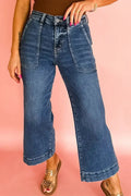 Jean court taille haute large Ashleigh Bleu