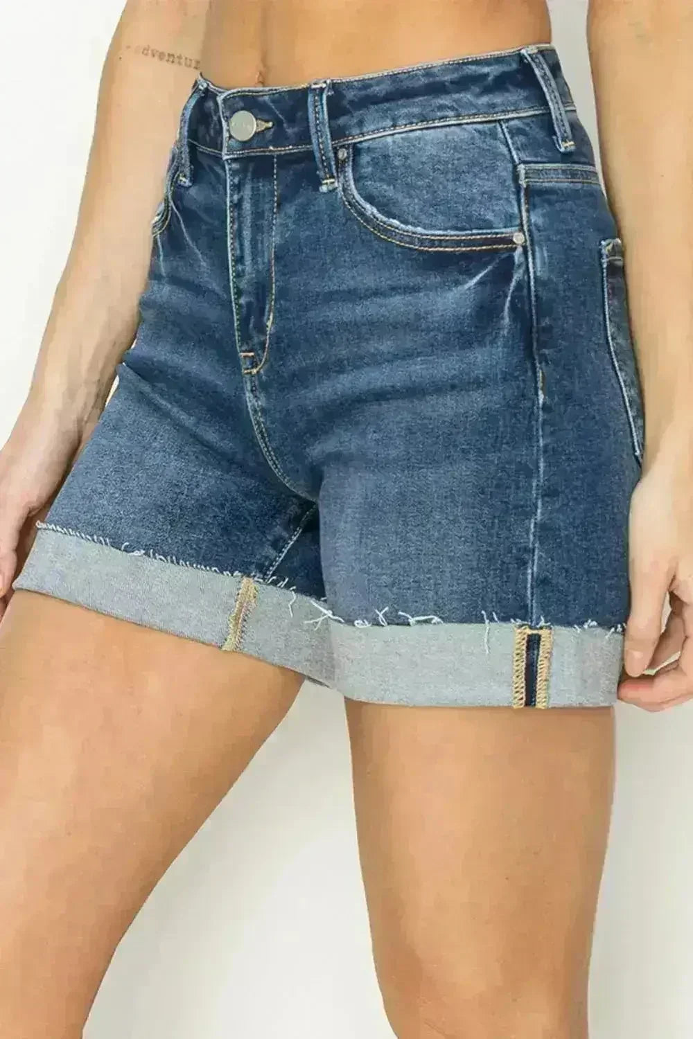 Shorts en jean RISEN taille haute à revers