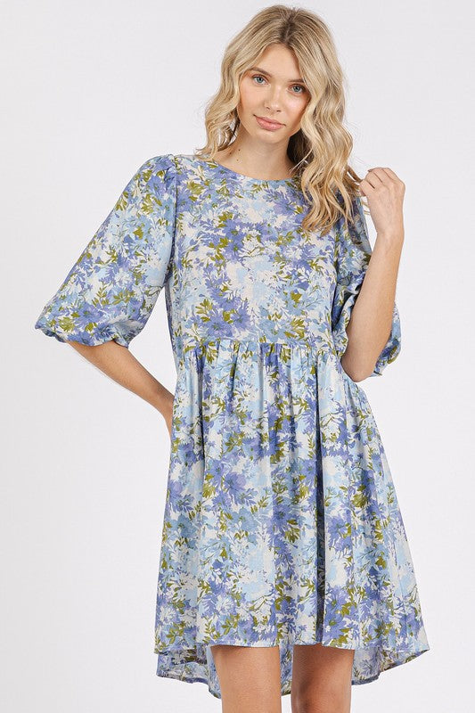 Nouvelle Mini-Robe Babydoll en Mélange de Lin Imprimé Fleuri d'Été – Robe Babydoll Féminine et Fluide à Imprimé Floral pour un Look Estival Ludique