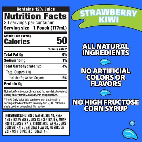 Capri Sun Boisson à saveur naturelle de jus de fraise et de kiwi avec d'autres arômes naturels, boîte de 30 unités, pochettes de 177 ml