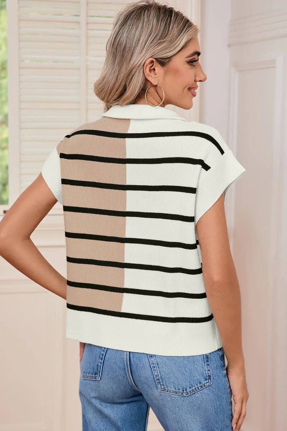 Gilet en maille à col zippé et rayures noires