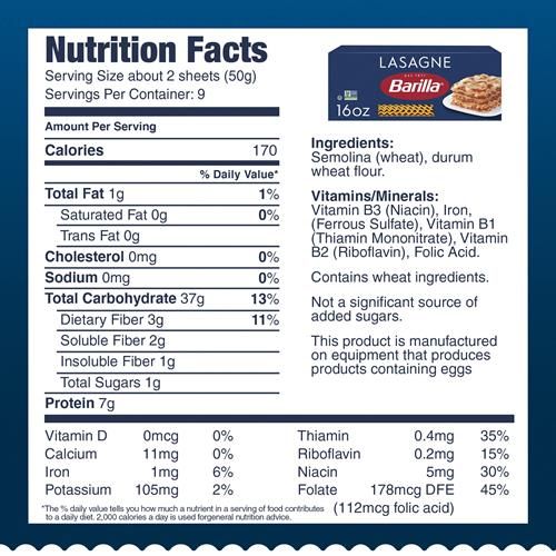 Pâtes Lasagnes Ondulées Barilla, Boîte de 453 g - Pâtes sans OGM Faites avec de la Semoule de Blé Dur - Pâtes Certifiées Casher