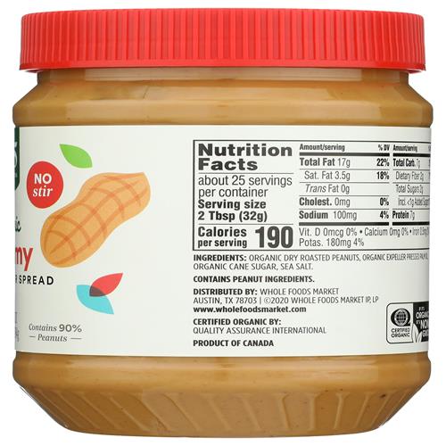 Beurre de cacahuètes crémeux biologique Whole Foods Market, 794 g
