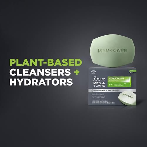 Dove Men+Care Nettoyant en Barre 3-en-1 Corps, Visage et Rasage Pour Nettoyer et Hydrater la Peau Extra Frais Nettoyant Corps et Visage Plus Hydratant Qu'un Savon en Barre 106 g 8 Barres