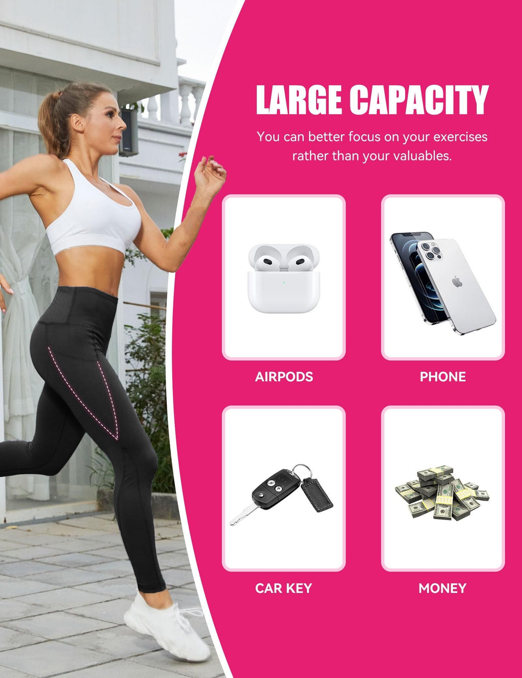 Pantalon de yoga raccourci taille haute – Poches diagonales et imprimé chiné