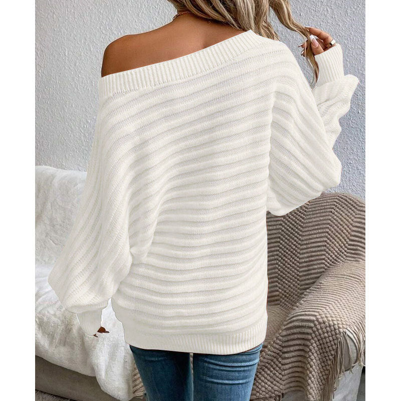 Pull ample en tricot à manches chauve-souris et épaules dénudées – Idéal pour l'automne
