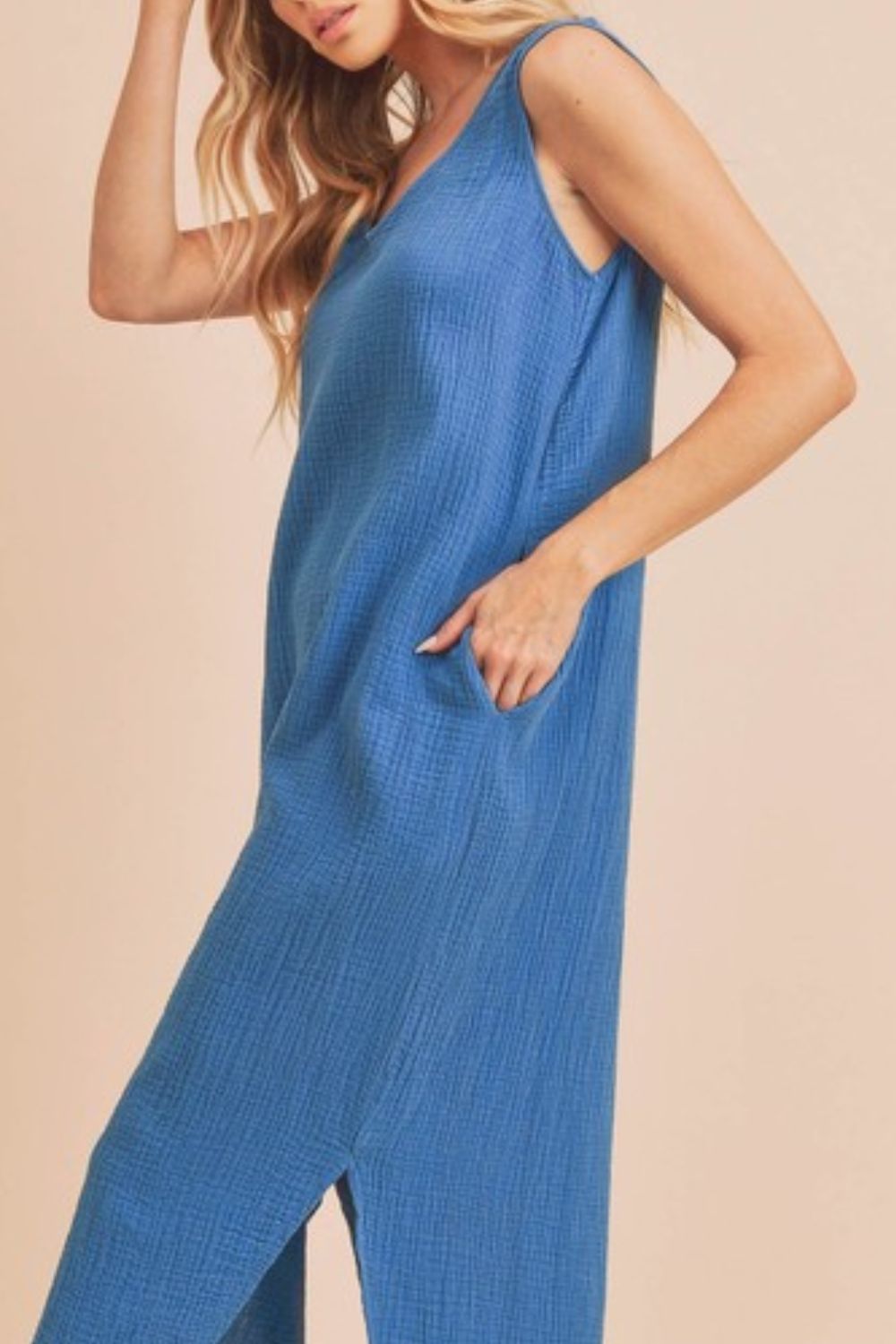 Nouvelle robe débardeur mi-longue d'été élégante à col rond avec poches pour femmes Confortable pour le quotidien et les loisirs