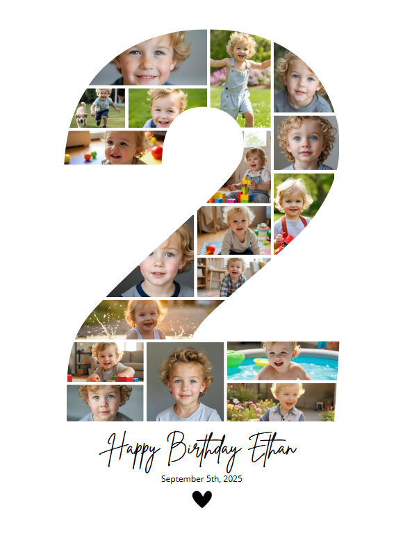 Modèle Canva de collage photo pour le 2e anniversaire – Affiche personnalisable des étapes clés