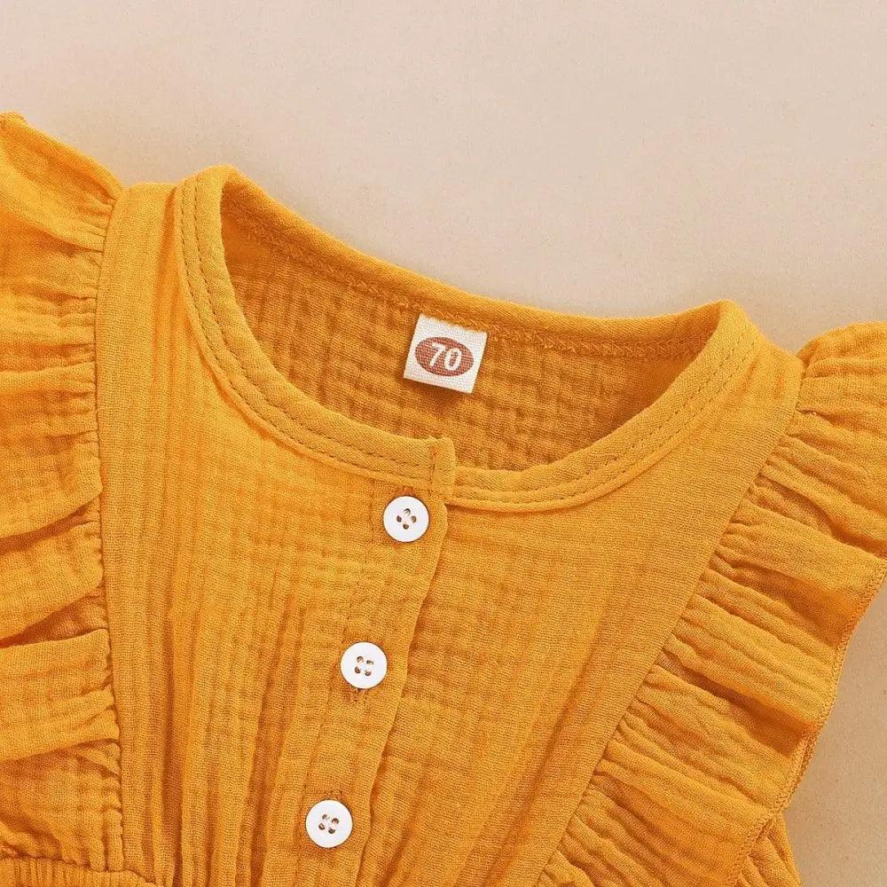 Combinaison 2 pièces d'été pour nouveau-né, barboteuse et bandeau à volants sans manches pour bébés filles - Vêtements de bébé fille barboteuse à volants