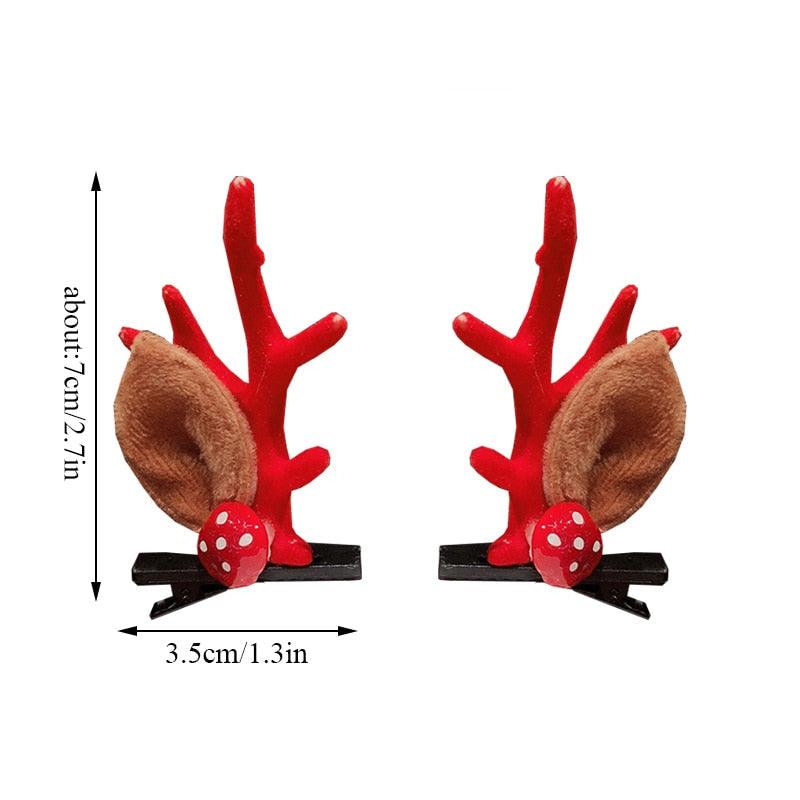 2 pinces à cheveux oreilles de cerf mignonnes pour Noël, pinces à cheveux pour filles, barrettes à bois de dessin animé, jolies pinces à cheveux à pompons, accessoires de mode pour femmes