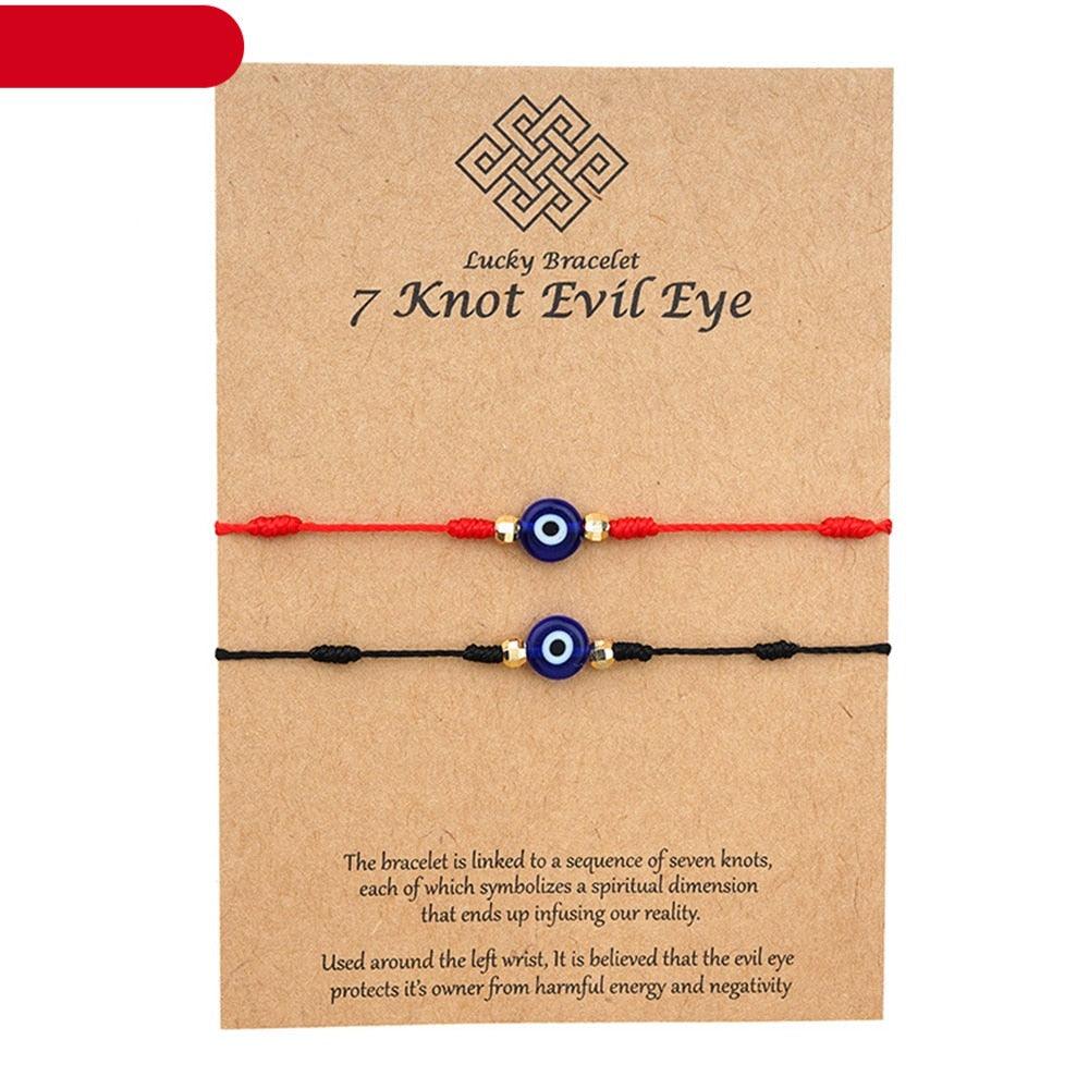 2 bracelets de couple avec pendentif œil, bijoux porte-bonheur, bracelets en corde tressée, carte mode, promesse d'amitié, bracelets assortis à distance pour couple, famille, bracelets ajustables faits à la main, cordons tressés, bijoux de protection