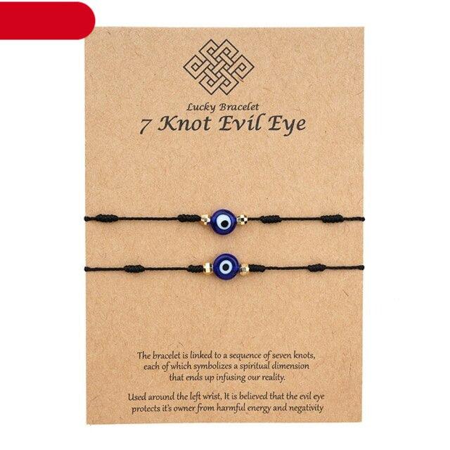 2 bracelets de couple avec pendentif œil, bijoux porte-bonheur, bracelets en corde tressée, carte mode, promesse d'amitié, bracelets assortis à distance pour couple, famille, bracelets ajustables faits à la main, cordons tressés, bijoux de protection