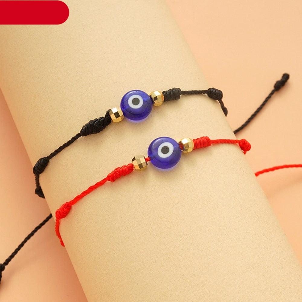 2 bracelets de couple avec pendentif œil, bijoux porte-bonheur, bracelets en corde tressée, carte mode, promesse d'amitié, bracelets assortis à distance pour couple, famille, bracelets ajustables faits à la main, cordons tressés, bijoux de protection