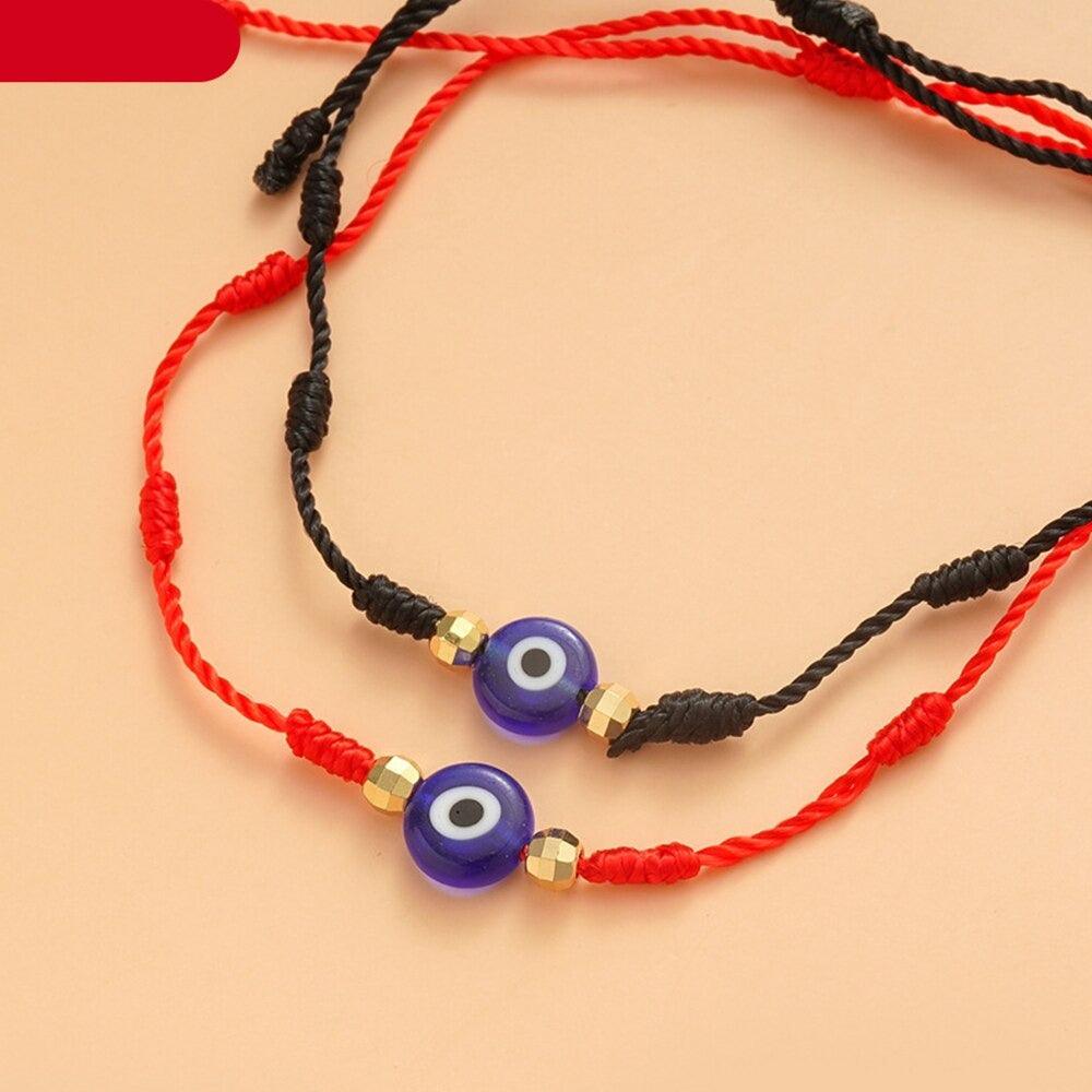 2 bracelets de couple avec pendentif œil, bijoux porte-bonheur, bracelets en corde tressée, carte mode, promesse d'amitié, bracelets assortis à distance pour couple, famille, bracelets ajustables faits à la main, cordons tressés, bijoux de protection