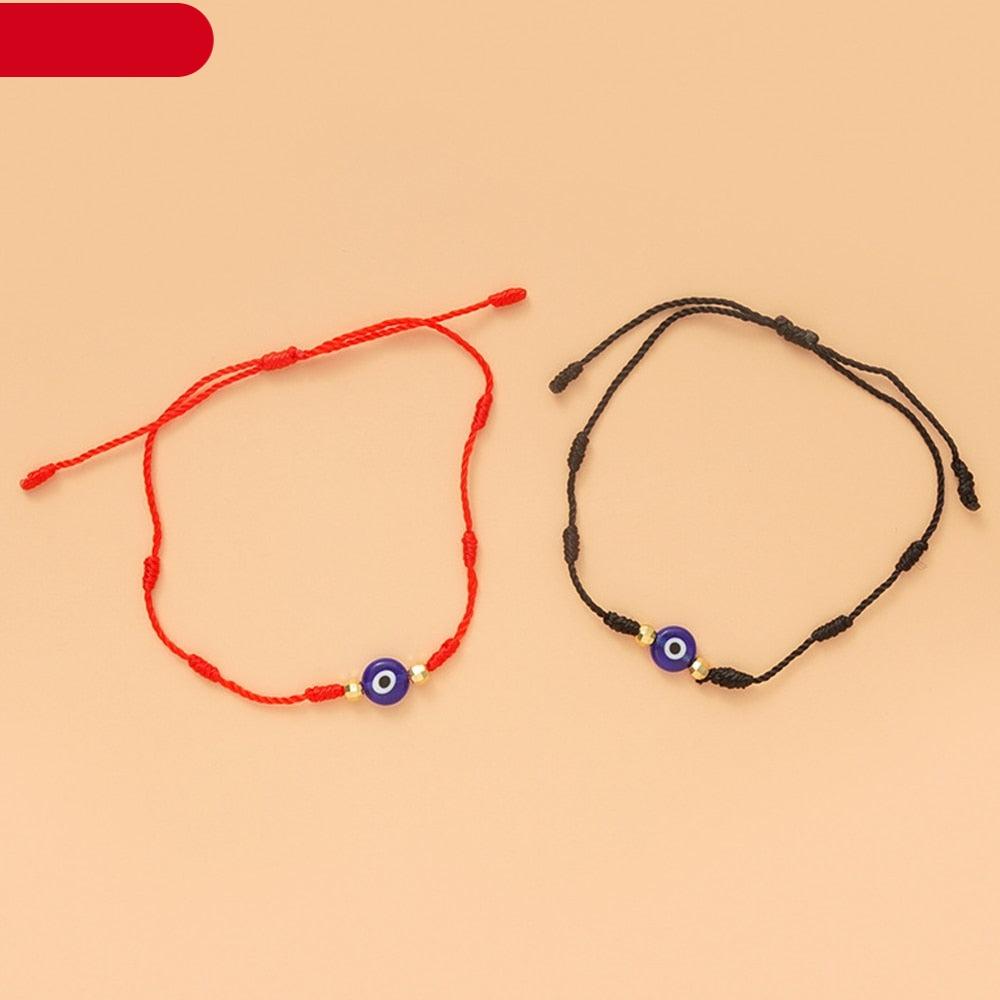 2 bracelets de couple avec pendentif œil, bijoux porte-bonheur, bracelets en corde tressée, carte mode, promesse d'amitié, bracelets assortis à distance pour couple, famille, bracelets ajustables faits à la main, cordons tressés, bijoux de protection