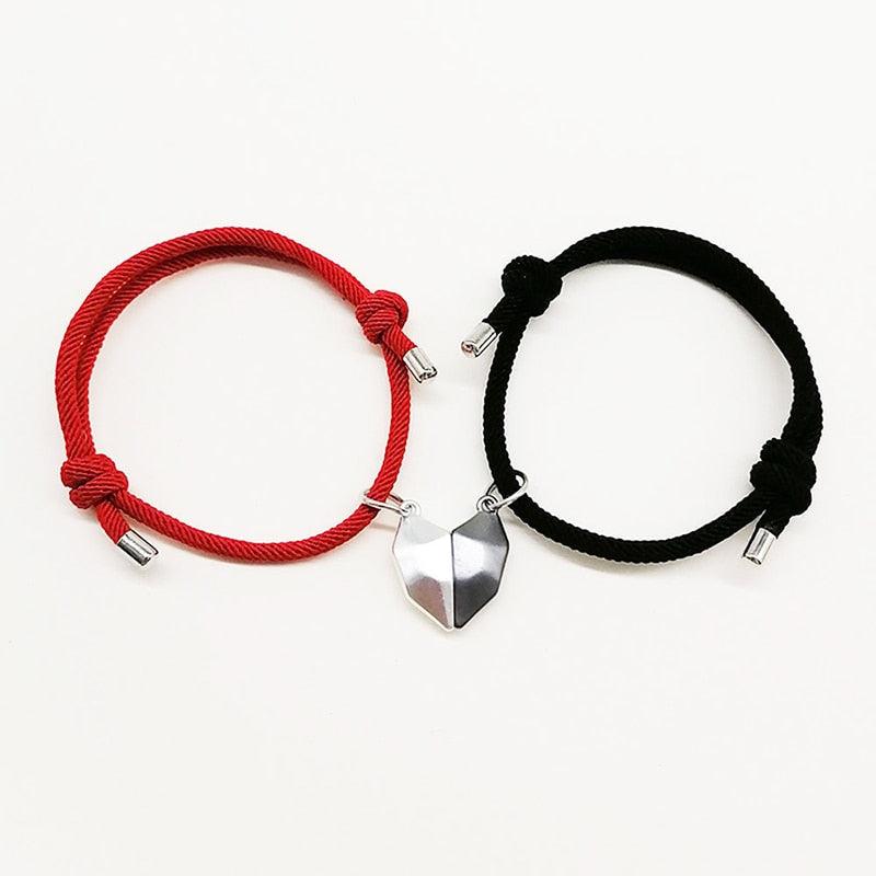 2 Pièces Bracelet d'Amitié Assorti Cœur Couple Minimaliste Corde Tressée Magnétique Bracelet à Distance Magnétique Bracelet Cœur Assorti Pour Lui Elle Cadeau de Couple Pour Petite Amie Petit Ami Amant Épouse Mari