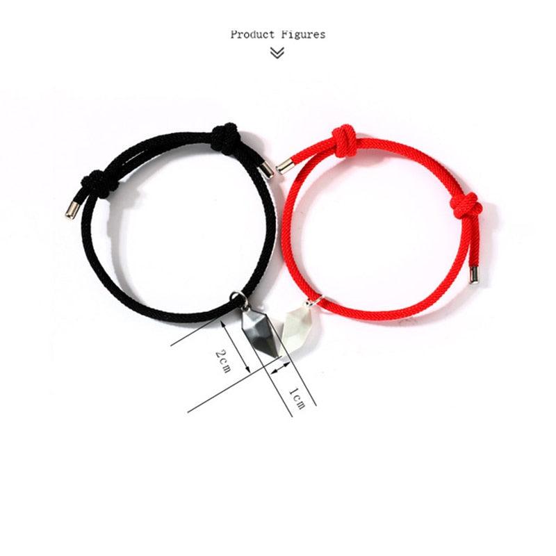 2 Pièces Bracelet d'Amitié Assorti Cœur Couple Minimaliste Corde Tressée Magnétique Bracelet à Distance Magnétique Bracelet Cœur Assorti Pour Lui Elle Cadeau de Couple Pour Petite Amie Petit Ami Amant Épouse Mari
