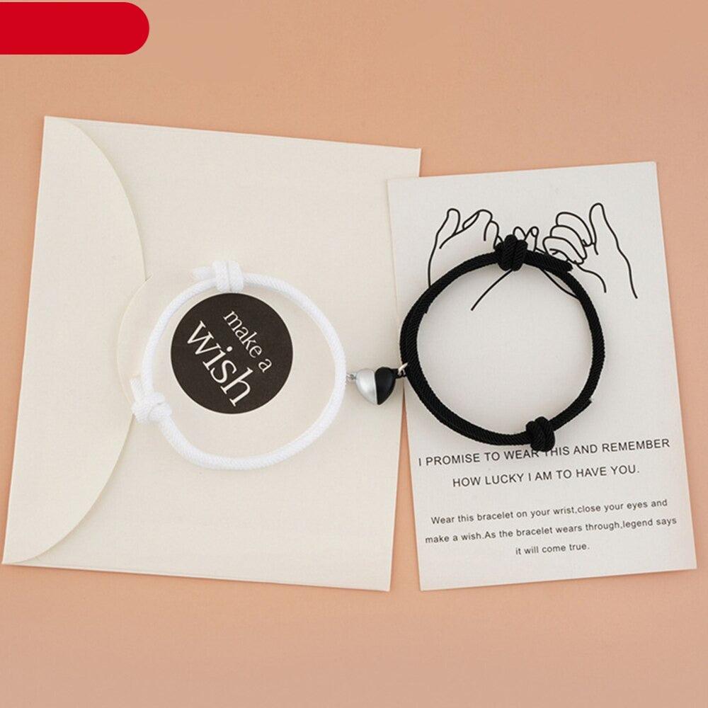 2 bracelets de couple magnétiques, pendentif cœur, bijoux, bracelets en corde tressée porte-bonheur, bracelets d'attraction mutuelle, bracelets vœux d'amour éternel, cadeaux bijoux pour petit ami, petite amie, meilleur(e) ami(e).
