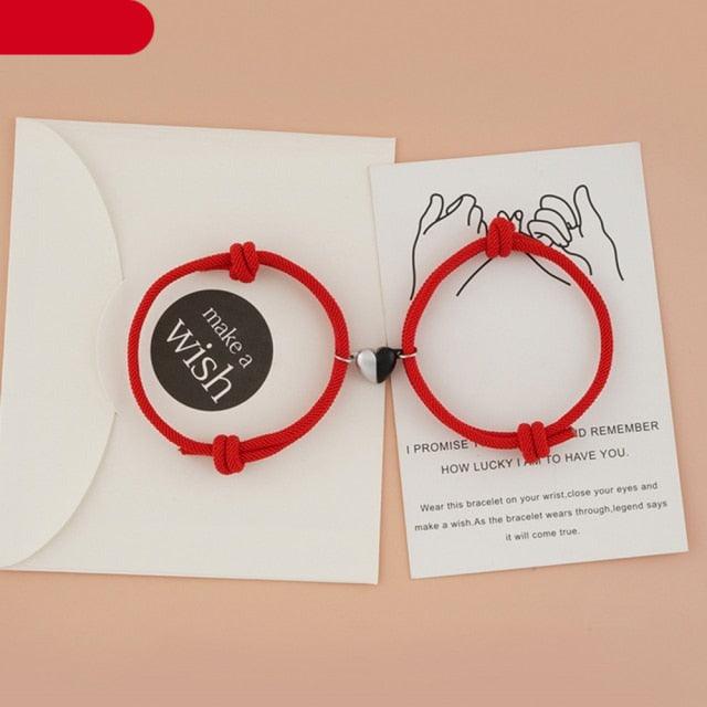 2 bracelets de couple magnétiques, pendentif cœur, bijoux, bracelets en corde tressée porte-bonheur, bracelets d'attraction mutuelle, bracelets vœux d'amour éternel, cadeaux bijoux pour petit ami, petite amie, meilleur(e) ami(e).