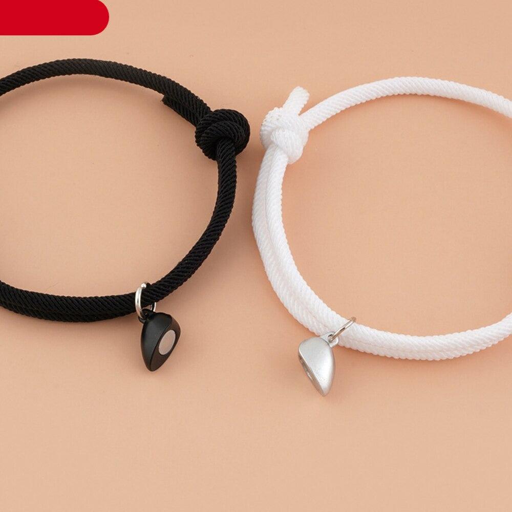 2 bracelets de couple magnétiques, pendentif cœur, bijoux, bracelets en corde tressée porte-bonheur, bracelets d'attraction mutuelle, bracelets vœux d'amour éternel, cadeaux bijoux pour petit ami, petite amie, meilleur(e) ami(e).
