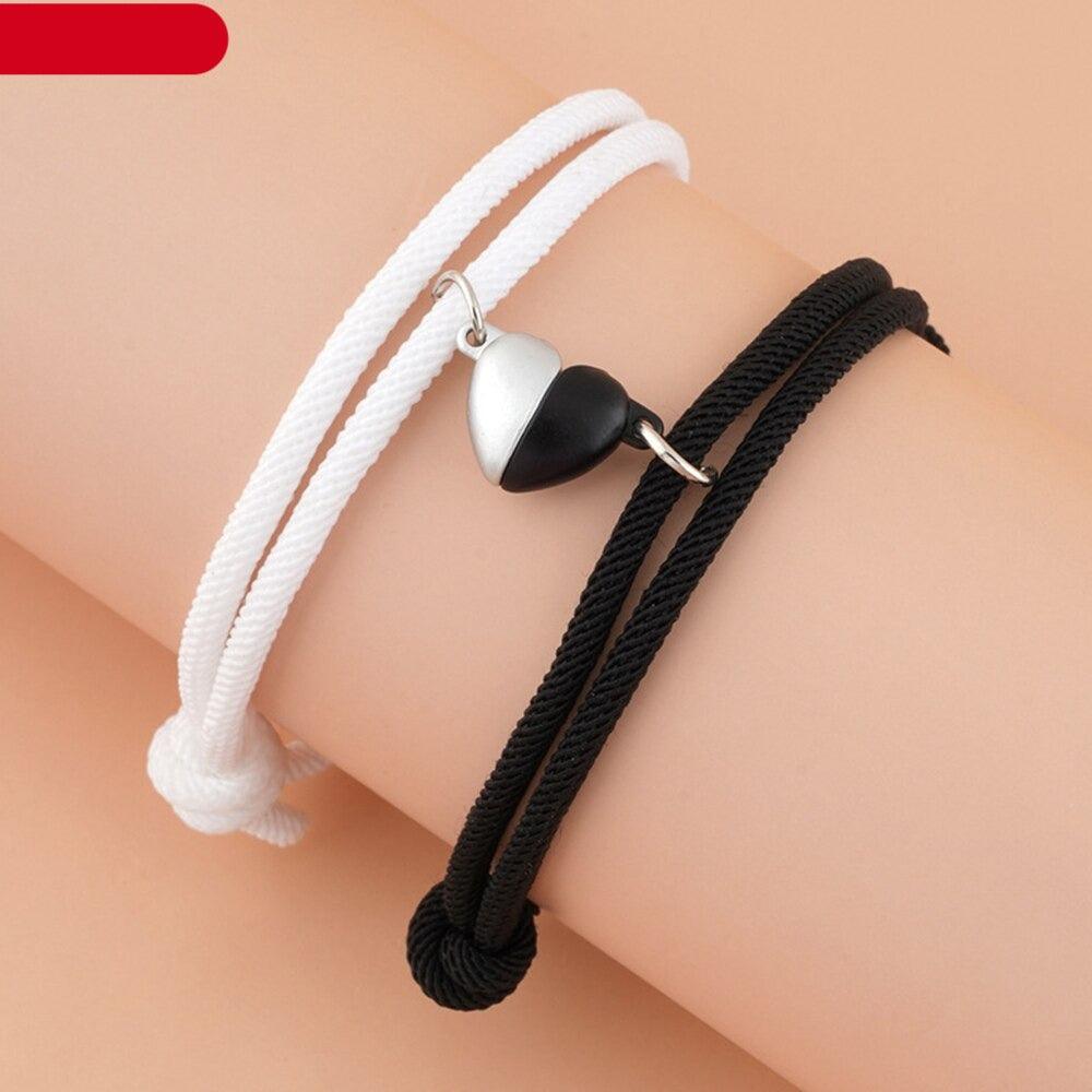 2 bracelets de couple magnétiques, pendentif cœur, bijoux, bracelets en corde tressée porte-bonheur, bracelets d'attraction mutuelle, bracelets vœux d'amour éternel, cadeaux bijoux pour petit ami, petite amie, meilleur(e) ami(e).