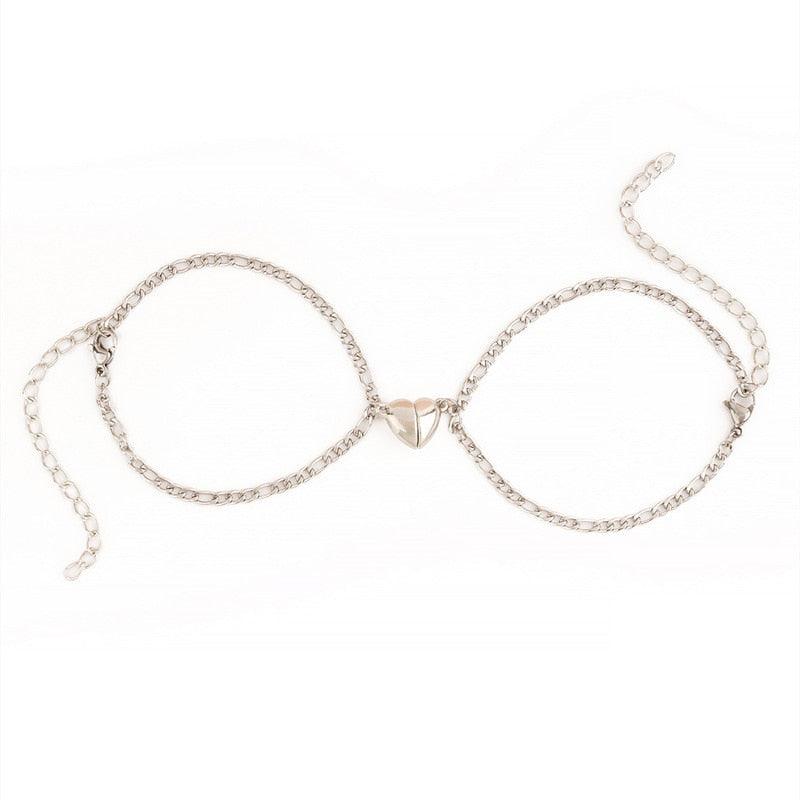 2pcs/paire Pendentif en acier inoxydable à attraction magnétique Bracelets de couple Bijoux Bracelet en chaîne en acier titane Bracelets de couple pour femmes hommes Bracelets magnétiques en forme de cœur en acier inoxydable pour couples