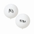 Lot de 2 ballons ronds en latex de bonne qualité de 36 pouces imprimés "Mr & Mrs" noirs et blancs pour mariage heureux et Saint-Valentin