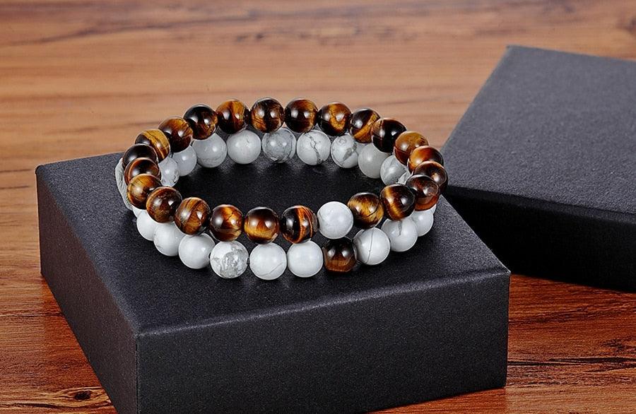 2pcs/set 7 styles bracelet de couple à distance en pierre naturelle perles de yoga pour hommes femmes cadeau d'amitié bracelet à perles naturelles pour femmes bracelet à perles naturelles avec breloque en pierre concassée