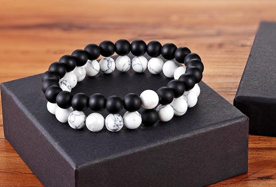 2pcs/set 7 styles bracelet de couple à distance en pierre naturelle perles de yoga pour hommes femmes cadeau d'amitié bracelet à perles naturelles pour femmes bracelet à perles naturelles avec breloque en pierre concassée