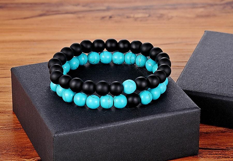 2pcs/set 7 styles bracelet de couple à distance en pierre naturelle perles de yoga pour hommes femmes cadeau d'amitié bracelet à perles naturelles pour femmes bracelet à perles naturelles avec breloque en pierre concassée