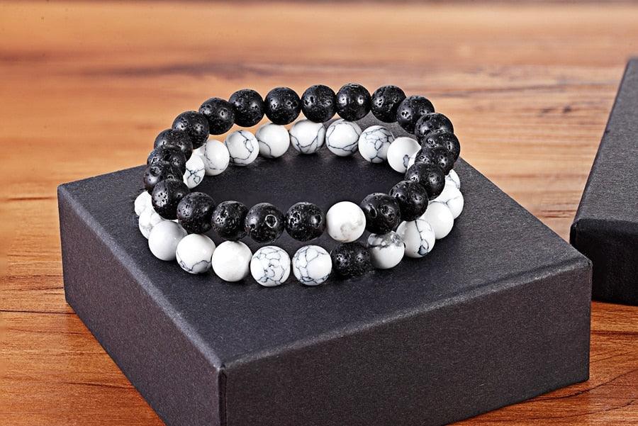 2pcs/set 7 styles bracelet de couple à distance en pierre naturelle perles de yoga pour hommes femmes cadeau d'amitié bracelet à perles naturelles pour femmes bracelet à perles naturelles avec breloque en pierre concassée