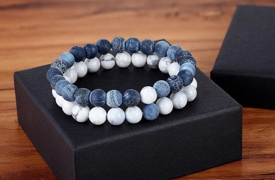 2pcs/set 7 styles bracelet de couple à distance en pierre naturelle perles de yoga pour hommes femmes cadeau d'amitié bracelet à perles naturelles pour femmes bracelet à perles naturelles avec breloque en pierre concassée