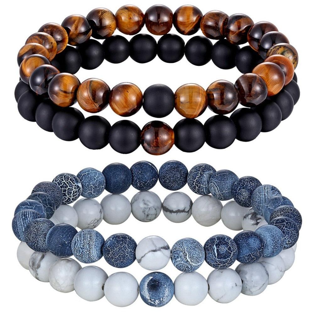 2pcs/set 7 styles bracelet de couple à distance en pierre naturelle perles de yoga pour hommes femmes cadeau d'amitié bracelet à perles naturelles pour femmes bracelet à perles naturelles avec breloque en pierre concassée