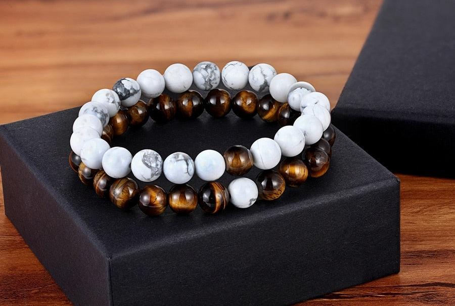 2pcs/set 7 styles bracelet de couple à distance en pierre naturelle perles de yoga pour hommes femmes cadeau d'amitié bracelet à perles naturelles pour femmes bracelet à perles naturelles avec breloque en pierre concassée